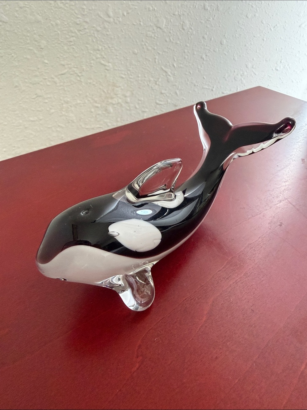 Hand Blown Art Glass Orca Killer Whale Figurine Black White 6” EUC
